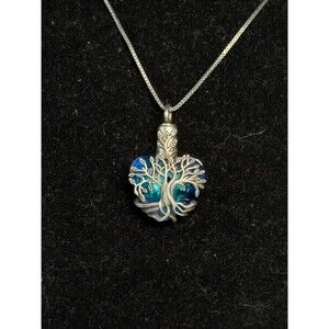 Sterling Silver Glass Heart Tree Pendant Necklace